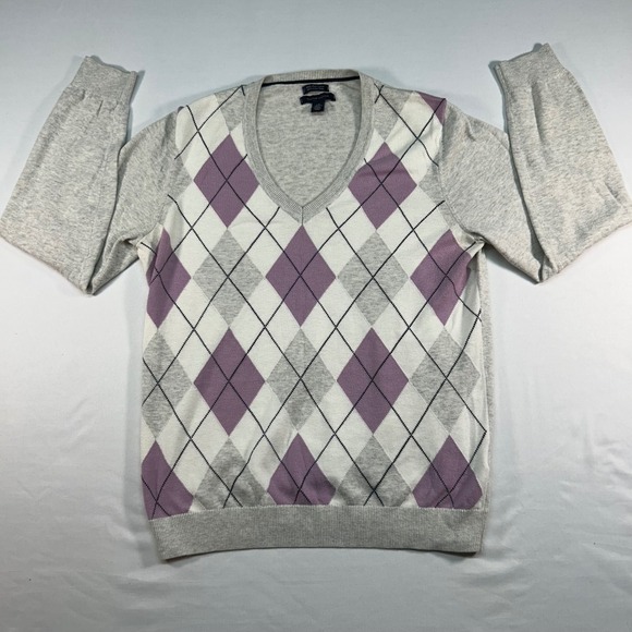 Tommy Hilfiger Other - Tommy Hilfiger Mens Large Grey Purple Argyle V-Neck 100% Pima‎ Cotton Sweater